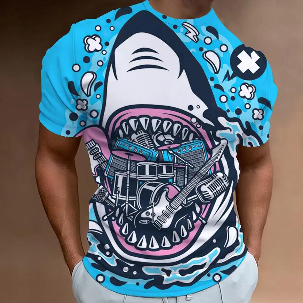 Повседневная футболка оверсайз с принтом акулы 3D Stampato Estate abbigliamento da uomo moda Street Trend Топ с круглым вырезом премиум-класса