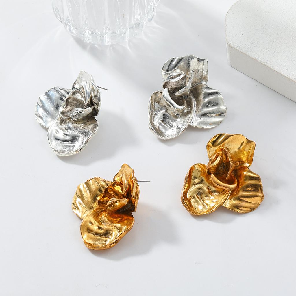 Серьги-цветы в стиле ретро из легкого сплава класса люкс с объемным рисунком, преувеличенные серьги-цветы из многослойного золота высокого качества