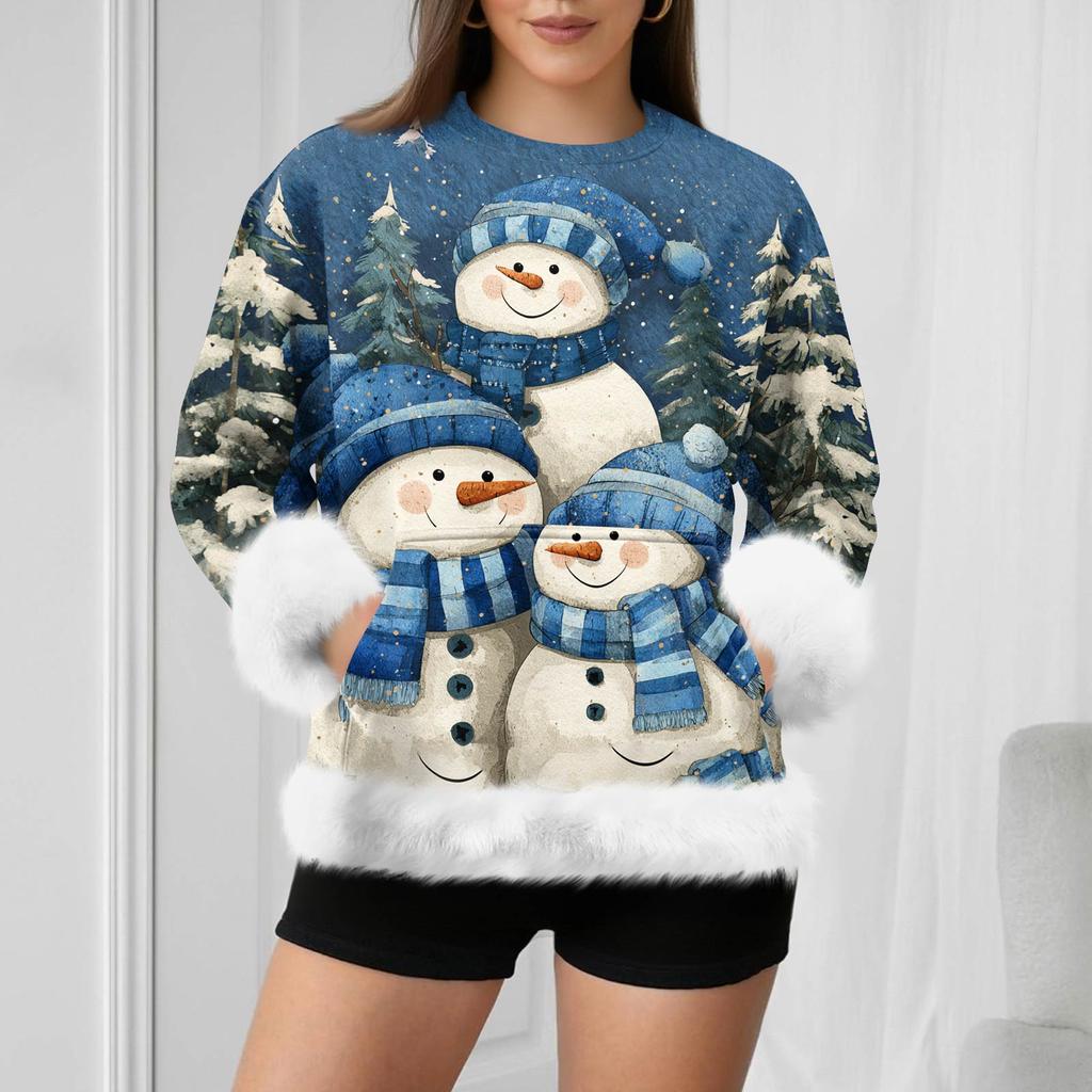 Женский повседневный свитшот с длинными рукавами и принтом снеговика на Рождество