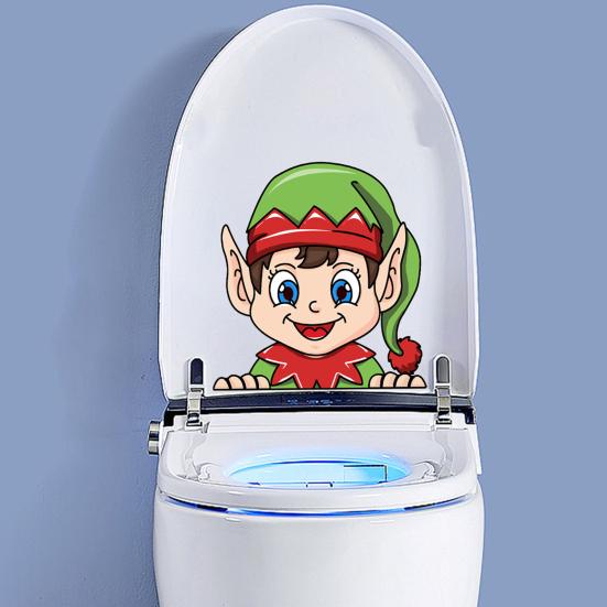 Christmas Toilet Sticker Removable Waterproof Self-adhesive Santa Claus Snowman Elf Gnome Bathroom Wall Toilet Seat Lid Decoration Decal