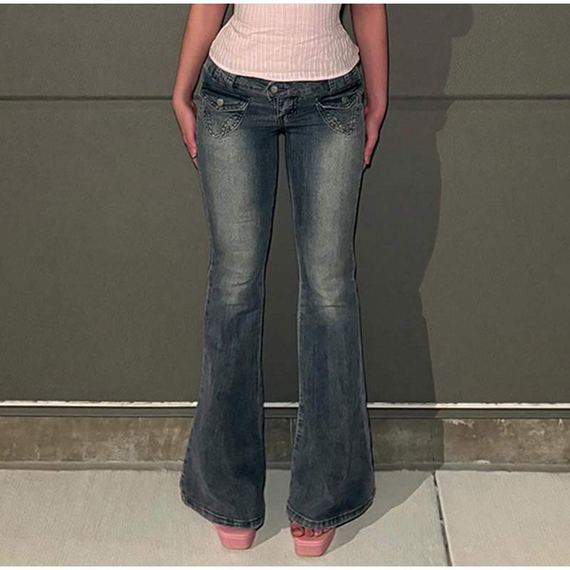 Винтажные расклешенные джинсы Y2k, повседневные джинсы на пуговицах со средней талией, брюки из денима в стиле Харадзюку 2000-х годов, базовые эстетические хлопковые брюки 2025 года, весна-осень