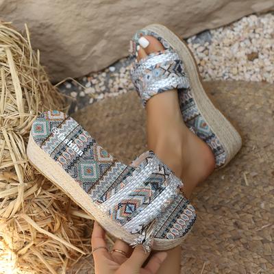 Женские тапочки, летние туфли на платформе для женщин, новые пляжные повседневные босоножки на каблуке, бохо, тапочки ручной работы, женские шлепанцы для женщин