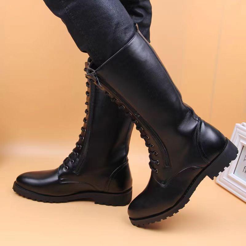 Модные мужские туфли для ночного клуба, мотоциклетные ботинки, со шнуровкой, мягкие кожаные туфли, красивые длинные рыцарские сапоги, ковбойские высокие ботинки для мужчин
