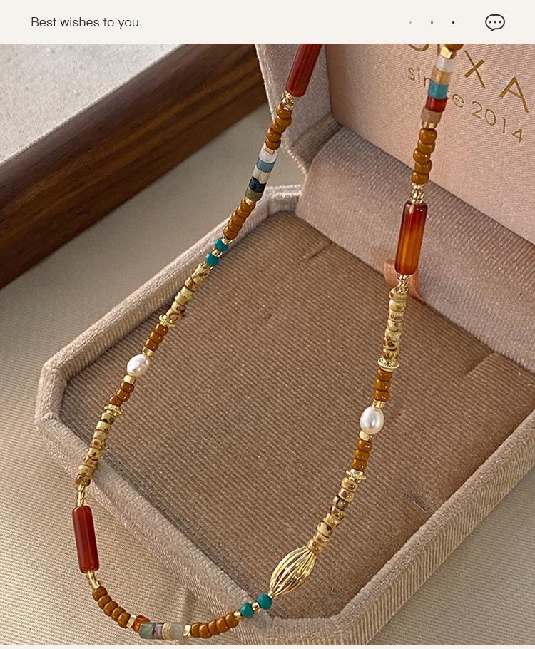 Ожерелье из красного родонита Гуо Хуан - Ожерелье-цепочка для свитера из натурального камня, аксессуары для ключицы для новогодних торжеств.