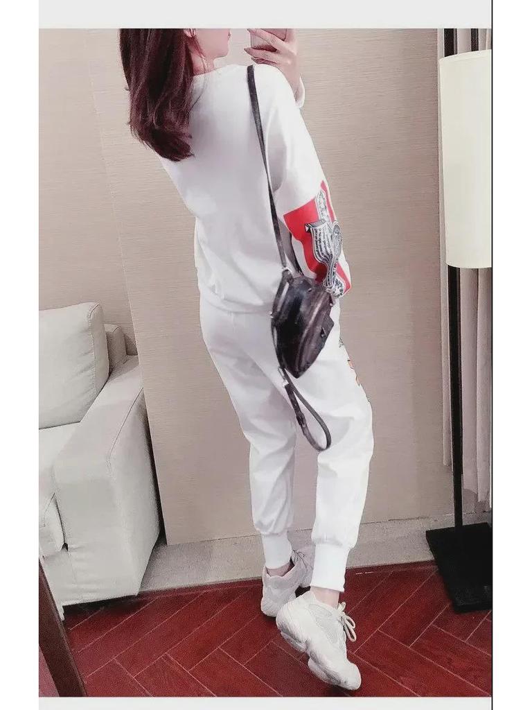 Модный женский комплект из двух предметов в стиле Харадзюку в стиле хип-хоп больших размеров: Свободная толстовка с длинным рукавом и брюки с принтом