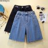 MODIQUE 2025 New Plus Size Summer Women's Casual High-waisted Straight Blue Denim Shorts Ladies Loose Basic Fifth Pants