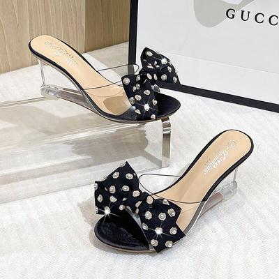 Женские летние новые пикантные прозрачные шлепанцы на высоком каблуке с волнистыми точками на танкетке, серия 1098, туфли на высоком каблуке 6 см LFD