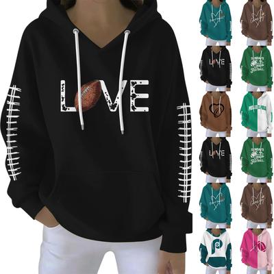 Женский свободный и удобный повседневный спортивный свитшот с капюшоном и забавным принтом в стиле регби