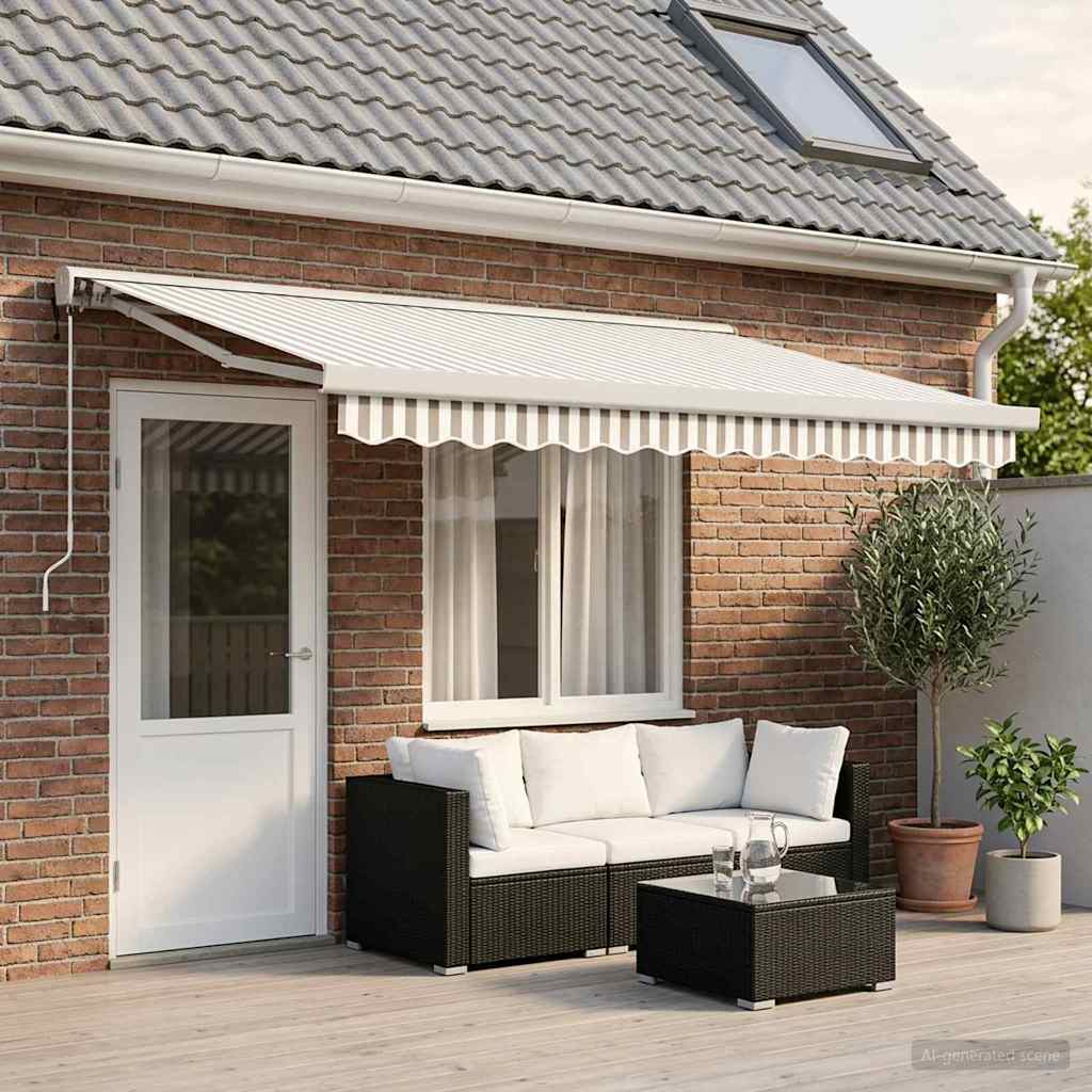 Retractable Awning Light Grey and White 400 x 300 cm