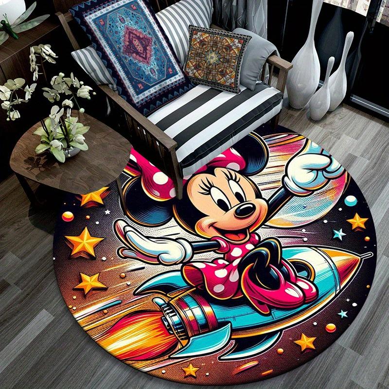 1pc Minnie Round Area Rug,Non Slip,Machine Washable Polyester Carpet for Living Room,Bedroom Decor