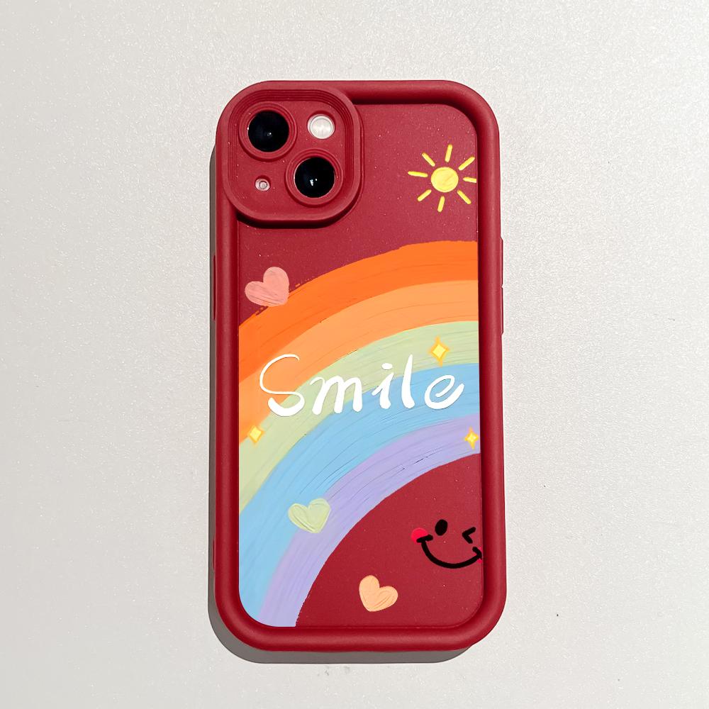 Colorful Rainbow Smile Face Pattern Phone Case for iPhone Samsung Galaxy Xiaomi Redmi POCO HUAWEI Honor Shockproof Rubber Cover Casing