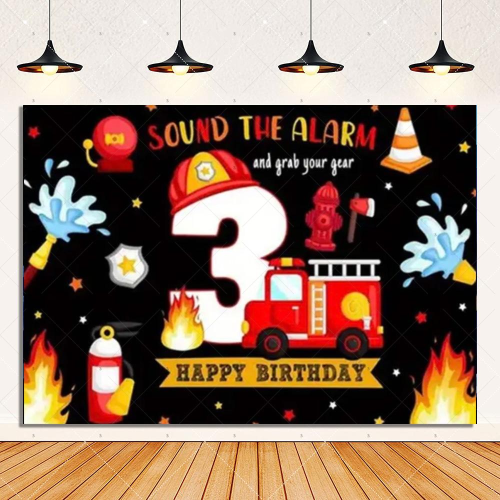 Firetruck Theme Background Banner Firefighter Hero Boy Birthday Party Decoration Baby Shower Backdrop Supplies Photography Prop