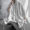 Half Sleeve Drawstring Men Tops Solid Color Single Breasted Thin Hip Hop Style Summer Hooded Shirt Coat Streetwear