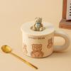 Кружка стеклянная мультяшная Changqi Cocoa Bear с крышкой и ложкой