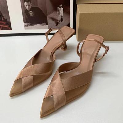 Женские 2025 Осенний Стиль Туфли-лодочки на Высоком Каблуке с Заостренным Носком из Сетки на Шпильке с Низким Задником