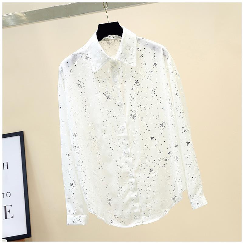 Summer Korean Loose Sparkling Star Chiffon Shirt Women's Top Sun Resistant Long Sleeved Shirt