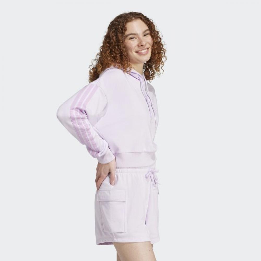 AdidaS Women S Daily Spring Fall Hooded Crop T ShirT iS6995 eSSenTial 3 STripe French Te...