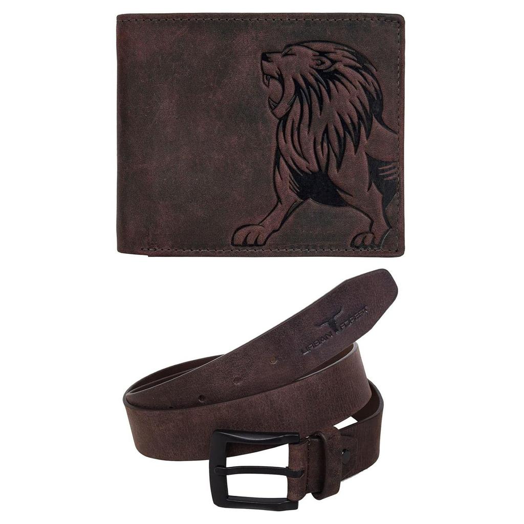 Luke Vintage Brown Leather Wallet & Brown Casual Leather Belt Combo Gift Set for Men