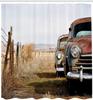 Vintage Car Shower Curtain Rusty Classic Abandoned Trucks Wyoming Countryside Antique Americana Decor with Hooks