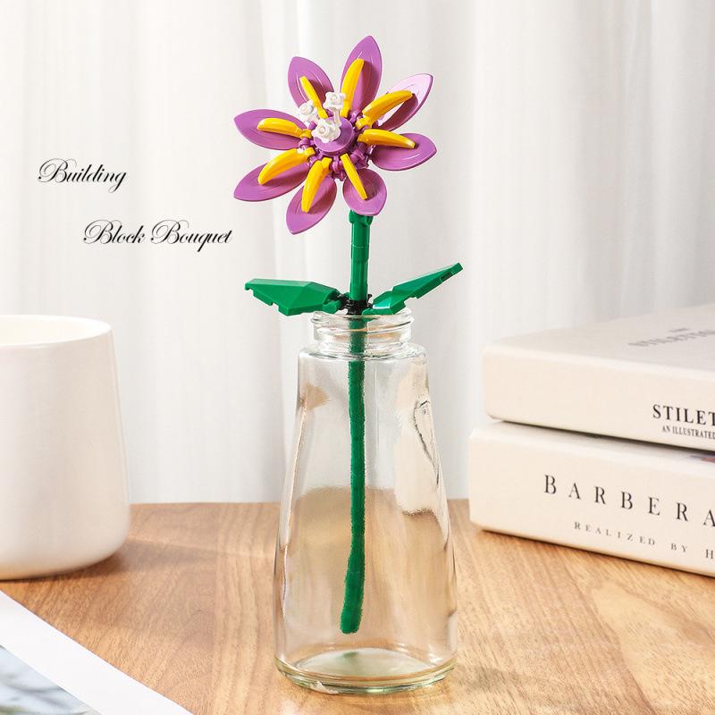 Tulip Lego-Compatible Everlasting Flower Building Blocks: Puzzle Ornament Potted Plant Toy, Valentine's Day Rose Gift.