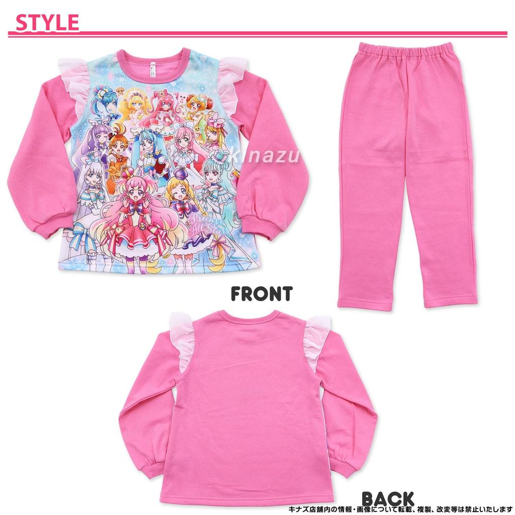 Пижама Bandai PreCure All glowing Wonderful, длинный, теплый флисовый верх и низ, хлопок на ощупь, начальная школа, детский сад, роза [Airin], комплект, Звезды,
