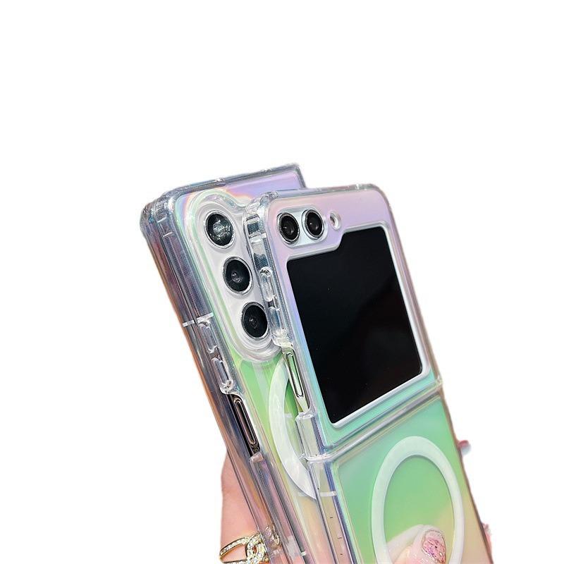 Suitable for Samsung Folding Z Fold5 Magnetic Phone Case Zflip6 Colorful Laser FOLD4 Color Plated Protective Case 3