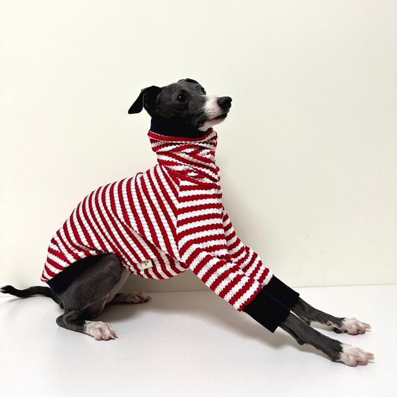 Red Striped High-Neck Spring T-Shirt for Mid Dog Elastic Cotton Long Sleeves Coat for Italy Greyhound Wellington Soft Pajamas
