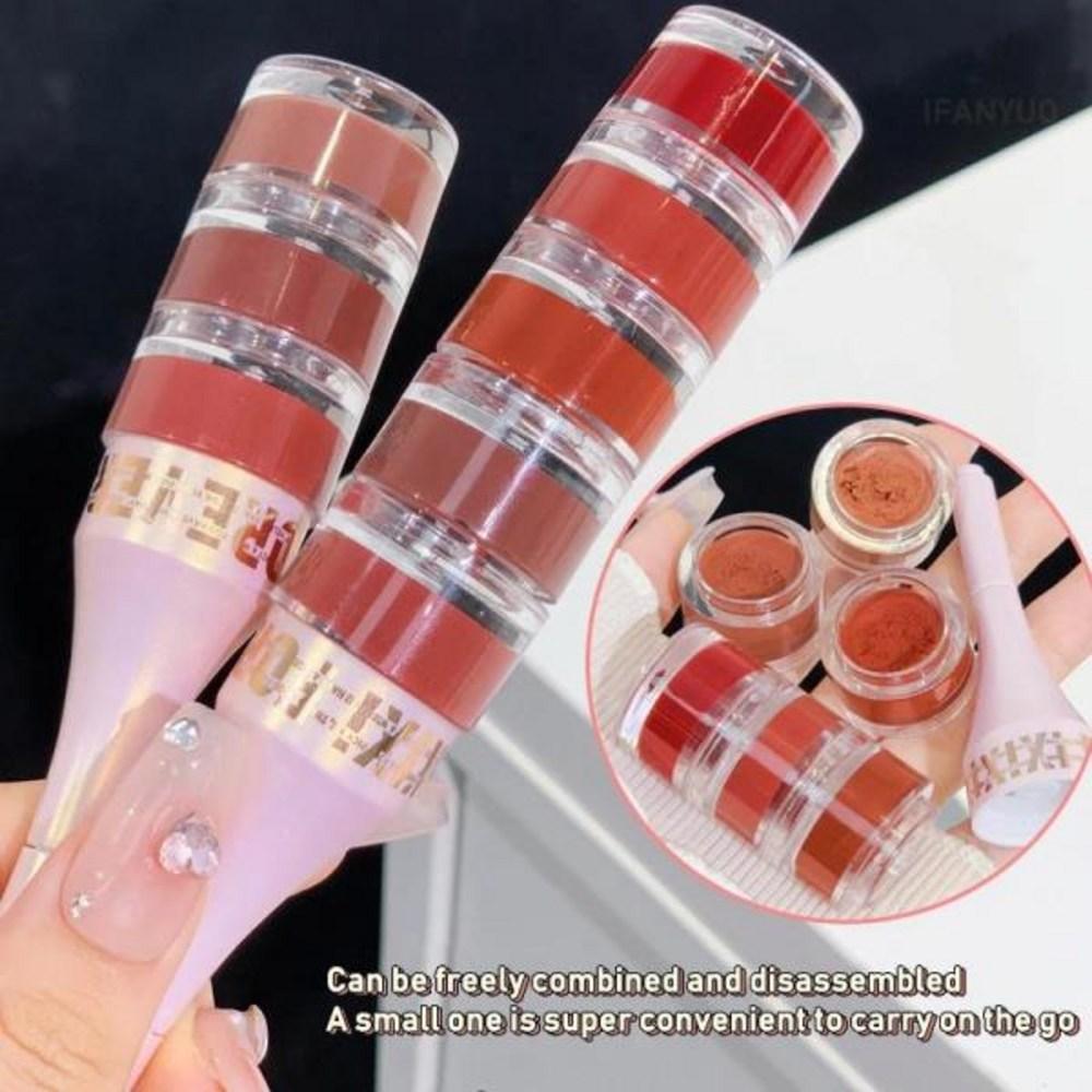 Помада с кисточкой для губ Velvet Matte Red Dark Brown Lip Tint Combo Lip Gloss Kit Makeup Cosmetics 3 Mud Strips Set, 01-3Color-Mud-Net 6 г, 1 шт.