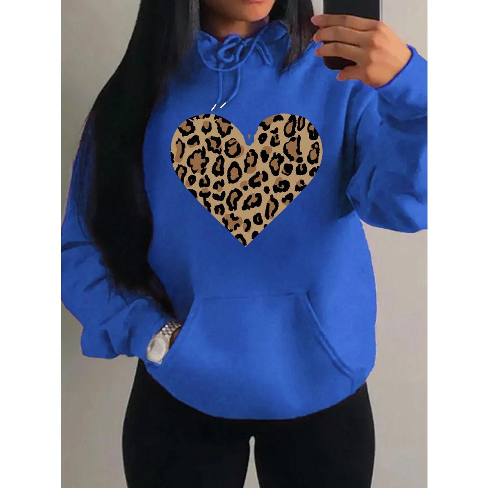 Простое худи с дизайном сердца с леопардовым принтом для женщин, оверсайз, флисовое, осеннее, хип-хоп, спортивная одежда, модная одежда