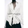 Spring New Women's Clothing Isn Style Bow Tie Drape Loose Long Sleeves Lapel Casual Shirt Tops 2298057