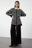 Women's Fashionable Stylish Hijab Cardigan Black Stone Knitwear Striped Cardigan