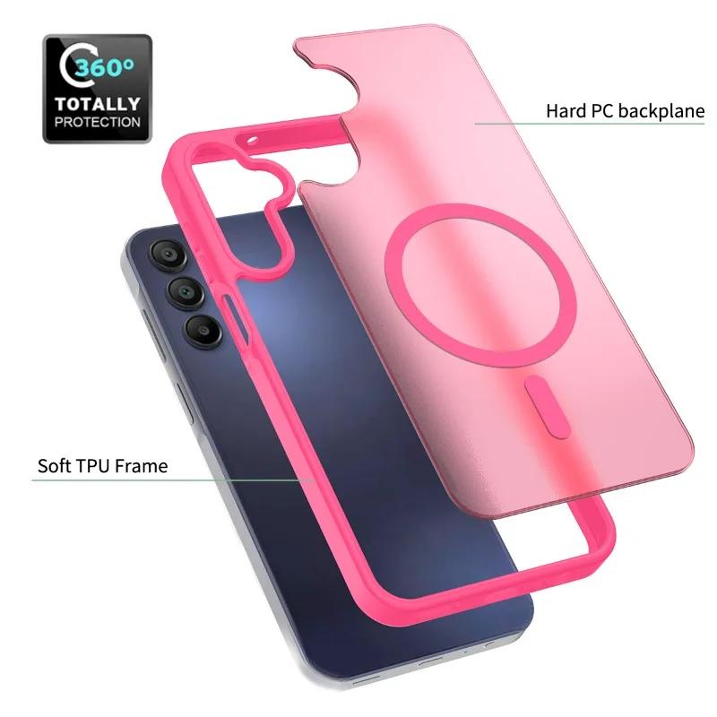 Магнитный матовый полупрозрачный противоударный чехол из поликарбоната для Samsung A56 A36 A26 A16 A06 A55 A35 A25 A15 для чехла для беспроводной зарядки Magsafe