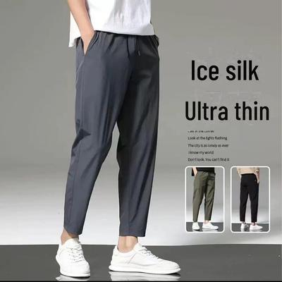 Мужские летние брюки Ice Silk 2023 года, быстросохнущие, дышащие, повседневные, с девятью точками
