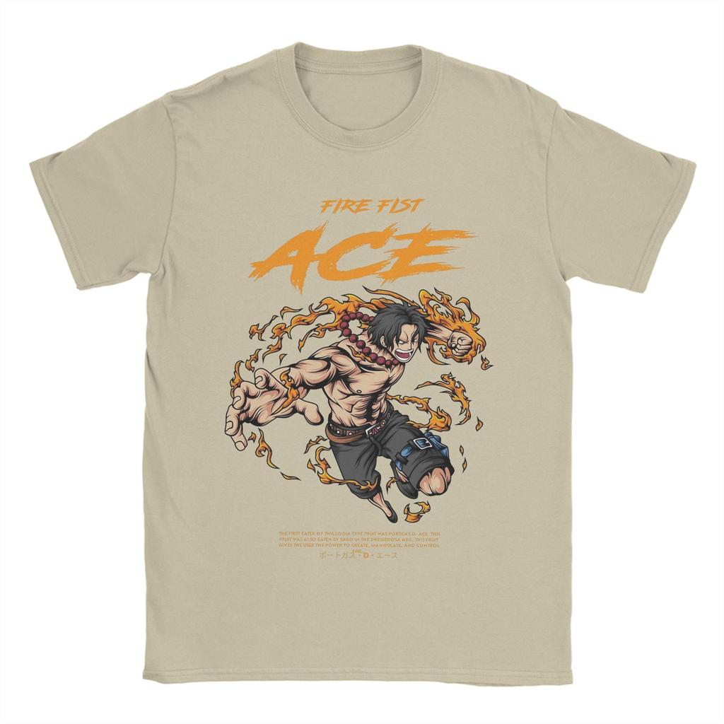 Vintage Portgas D Ace TShirt for Men Crewneck Pure Cotton T Shirts Ones Pieces Short Sleeve Tees Plus Size Tops
