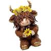 62KD Handcrafted Resins Flower High Land Cattle Figurine Decoration Spring Ornament