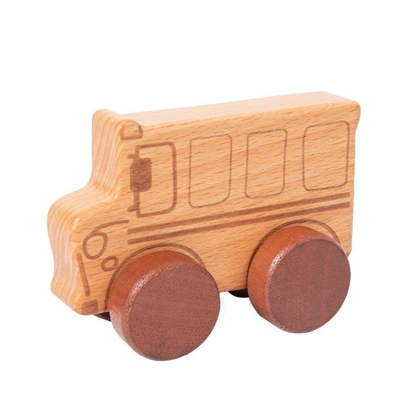 Baby Appease Cartoon Animal Car Inertia Pull Back Car Simulation Wooden Car Model Sliding Toy