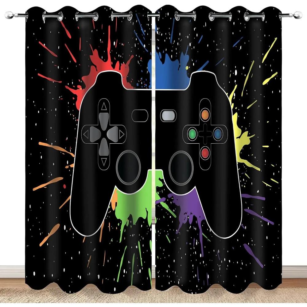 Игровые шторы для мальчиков, Декор игровой комнаты, Шторы для геймеров, для подростков, Для детей, Звездная Вселенная, Клетка, Дизайн с принтом игрового контроллера, Оконные шторы