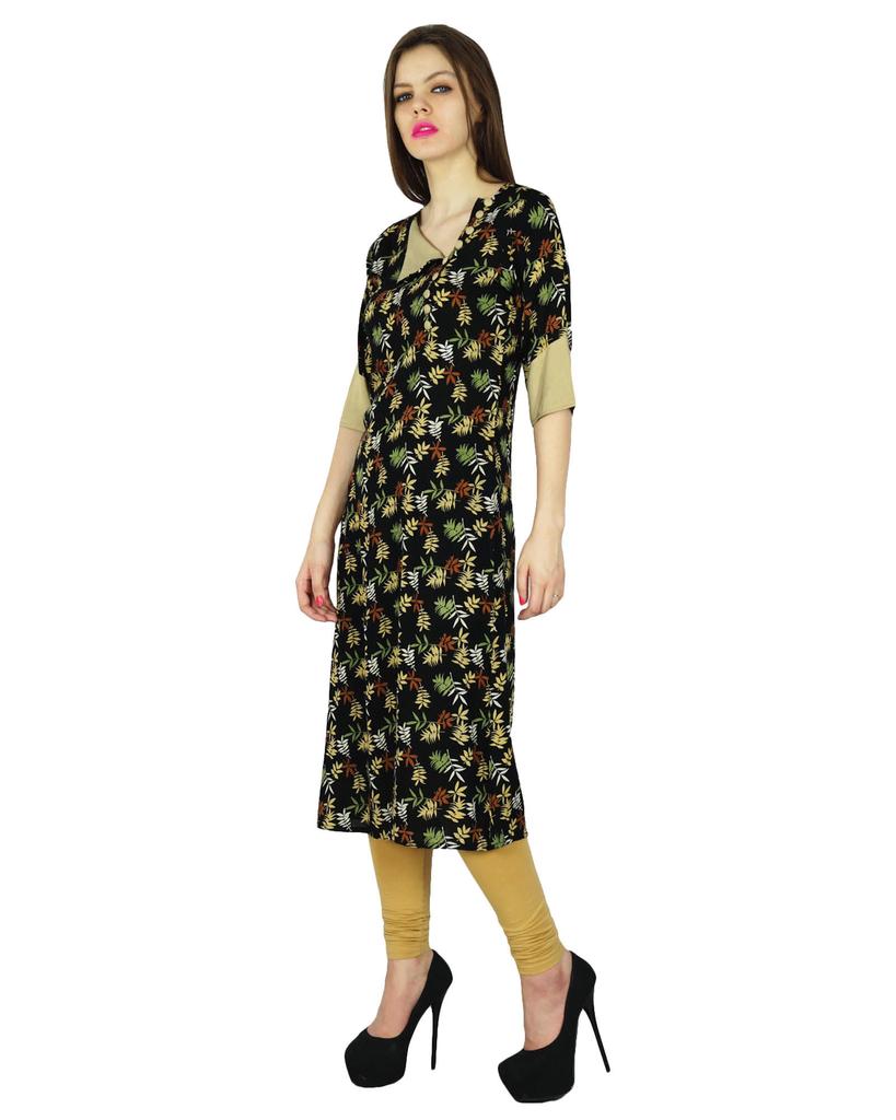 Phagun Indian Designer Kurta Women Ethnic Kurti Rayon Leaf Print Top Tunic