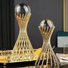 Golden Iron Crystal Ball with Geometric Stand Ornaments Desk Statues Sculpture Decor, for Living Room Bedroom Office Desktop