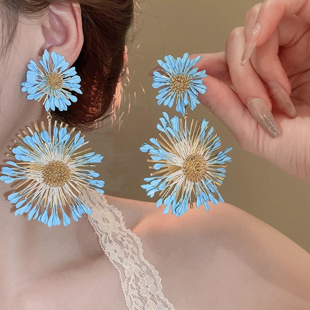 Изысканные серьги-гвоздики в виде подсолнуха, шикарные серьги в виде морского пляжа, модные цветочные серьги-гвоздики для вечеринки