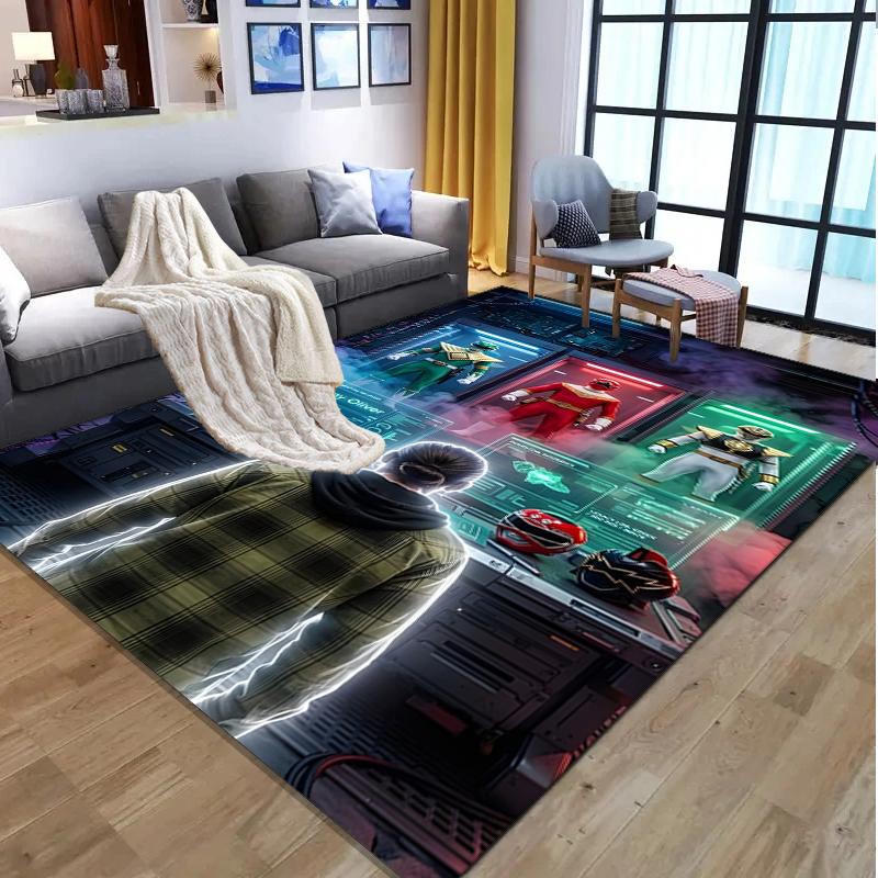 Mighty Morphin Power Rangers Pattern Rug, Indoor/Outdoor Mat, for Picnic, Gameroom, Bedroom, Office, Living Room, Home Decor Carpet, Birthday Gift