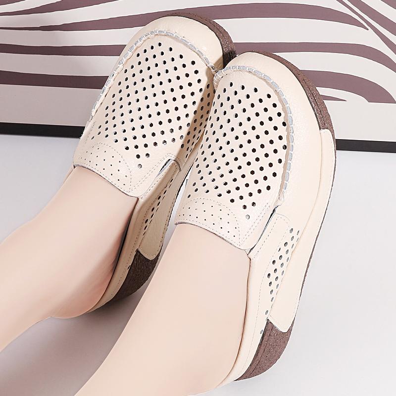 Ladies Clogs Platform Loafers Casual Elegant Cow Leather Slippers Women White Thick Sole Shake Shoe