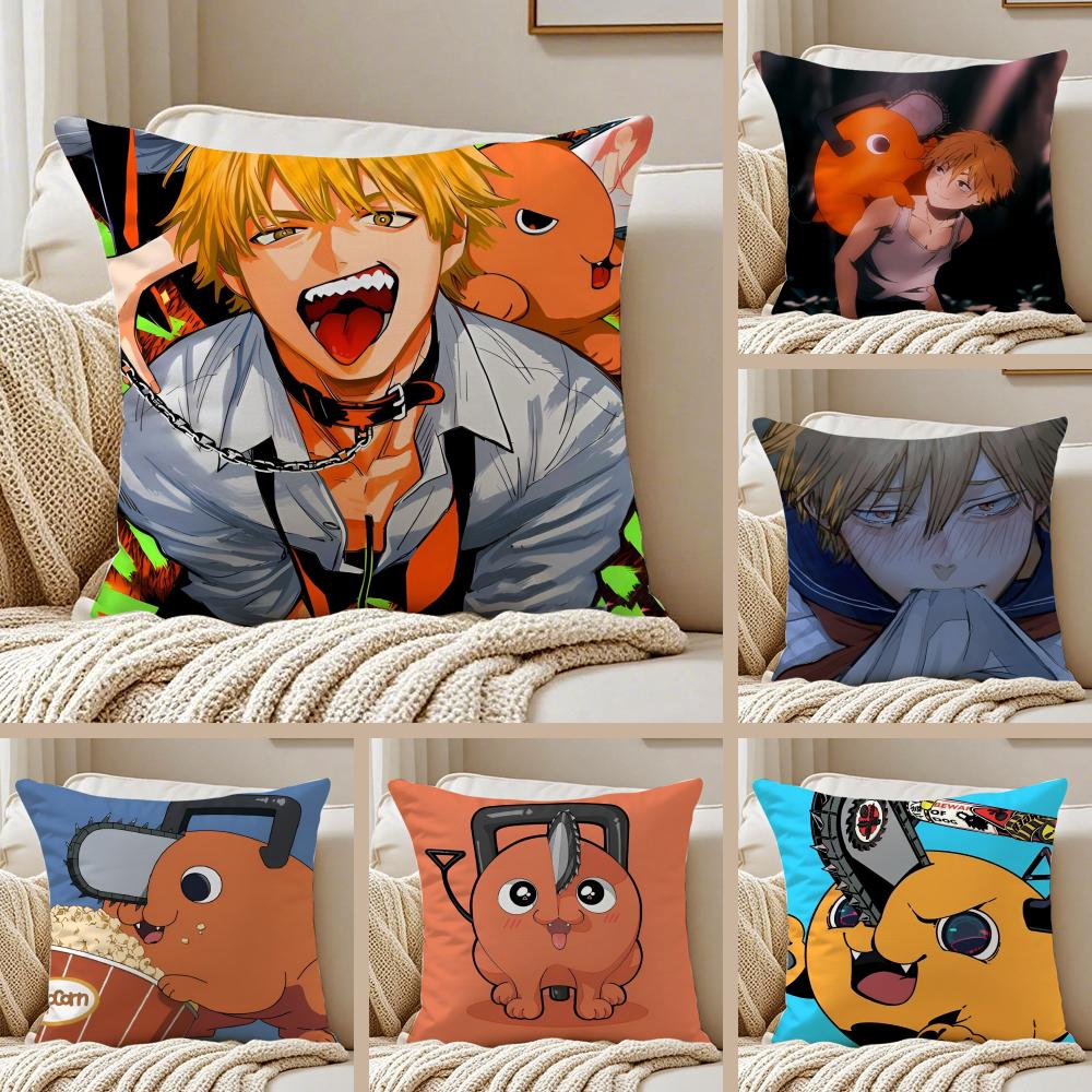 Fiery Japanese Manga CChainsaw Man Cushion Cover Pillowcase Antidustmite living Room Sofa Decor Cushion Room