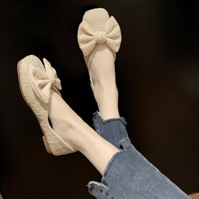 Туфли женские 2024 с бантом, квадратный носок, женская летняя обувь, желтое элегантное платье, плоские туфли, стильные, шикарные, удобные