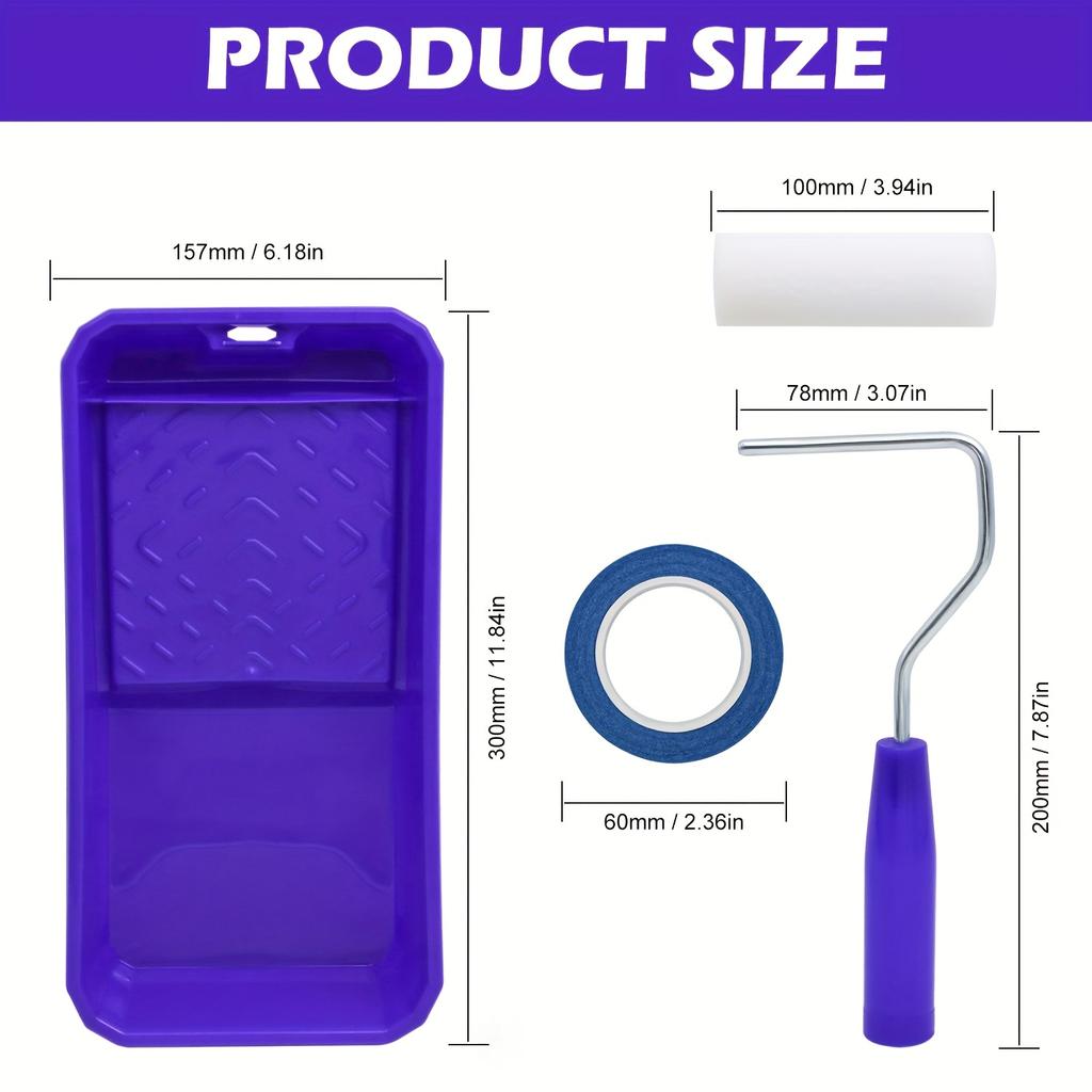 Paint Roller Tool Set | 4-inch Mini Roller Set, Roller Tray Tool, Paint Roller with Handle, Home Decoration Tool