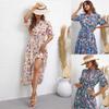 Летние повседневные платья с короткими рукавами для женщин, модное платье с v-образным вырезом и цветочным принтом, платье с высокой талией, платье с завязками, модные платья для пригородных поездов