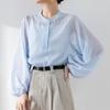 Navava Women Light Sheer Stripe Long Sleeve Blouse Nb2552