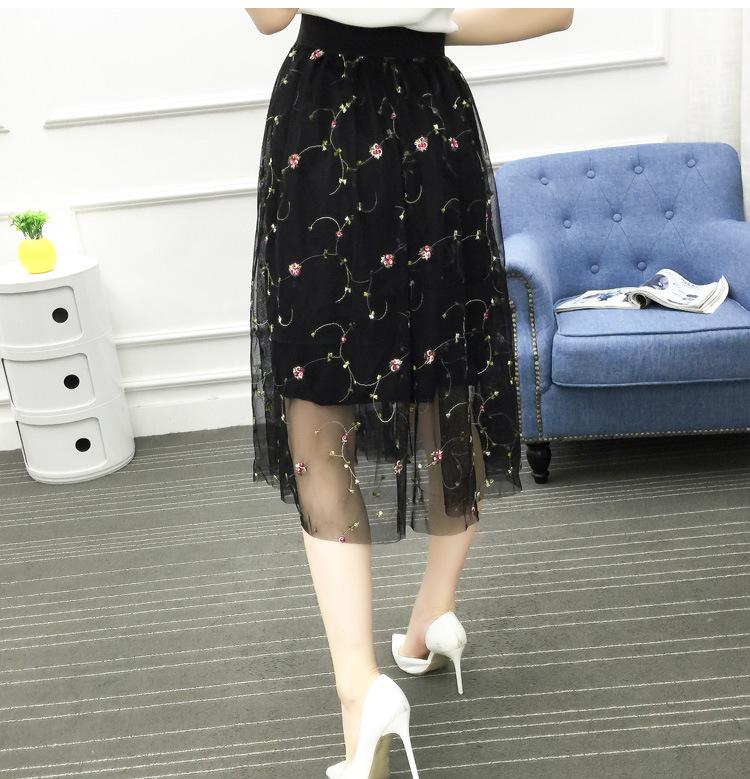 Весенне-летнее новое универсальное плиссированное платье средней длины с вышивкой, корейское издание, сетчатое платье средней длины, женское универсальное тонкое студенческое платье