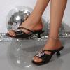 Стразы Туфли на высоком каблуке Носок квадратной формы Вырез Бант Уличная обувь Элегантный темперамент Открытый носок Нескользящие Крутые шлепанцы
