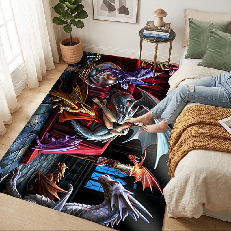 Dragon Fantasy Living Room Nonslip Area Rug Soft Carpet For Bedroom Game Playroom Sofa Office Home Decor Doormat Christmas Gift